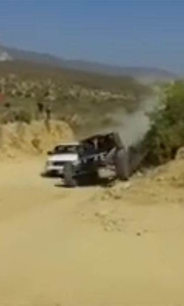 Robby Gordon sideswipes truck during Mexican 1000